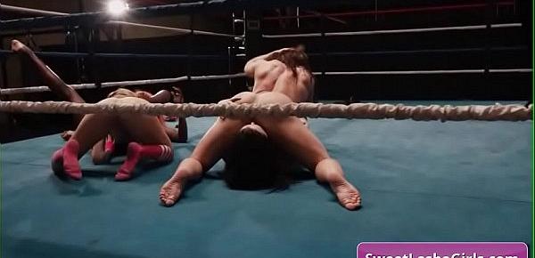  Four sexy wrestling lesbo girls Aiden Ashley, Ana Foxxx, Whitney Wright, Brandi Mae make out in the ring